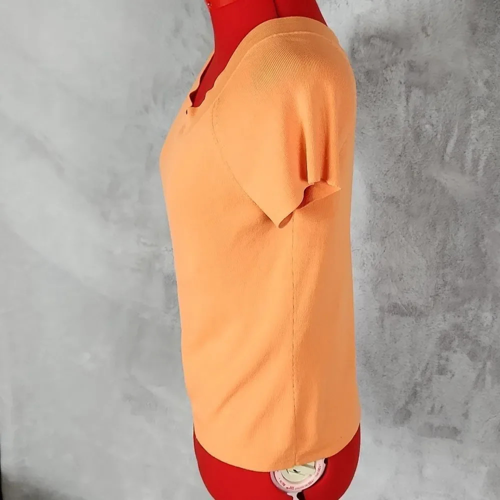 TALBOTS V neck Rayon blend top in orange - Picture 2 of 8